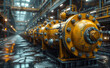 Yellow industrial boilers in power plant