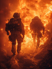 Canvas Print - Two special forces soldiers in the fire