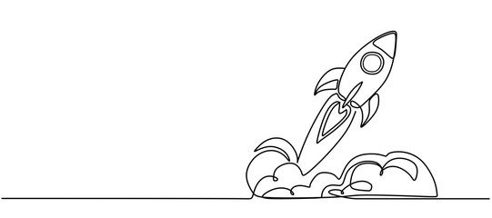 single continuous line drawing rocket. startup concept.