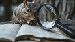 A squirrel peers through a magnifying glass at small print on a contract, symbolizing attention to detail and cautious investment analysis.