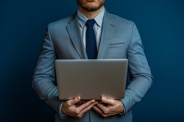 Cybercrime investigator analyzing data on laptop with close-up view