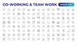 © artnazu - Co-working & Teamwork.Office and coworking linear icons collection. Set of coworking space Icons.Business teamwork, team building, work group, and human resources minimal thin line web icon set.