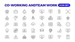 © artnazu - Co-working & Teamwork.Office and coworking linear icons collection. Set of coworking space Icons.Business teamwork, team building, work group, and human resources minimal thin line web icon set.