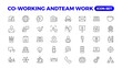 © artnazu - Co-working & Teamwork.Office and coworking linear icons collection. Set of coworking space Icons.Business teamwork, team building, work group, and human resources minimal thin line web icon set.