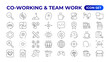 © artnazu - Co-working & Teamwork.Office and coworking linear icons collection. Set of coworking space Icons.Business teamwork, team building, work group, and human resources minimal thin line web icon set.