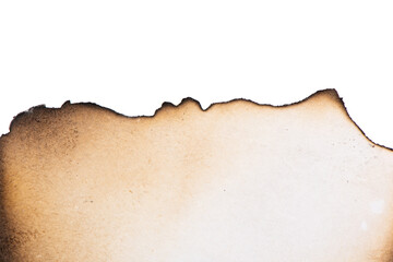 Burnt paper edge and black ash isolated on white background. 