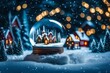 Winter image featuring a stunning snow globe exhibiting a little holiday village.
