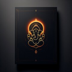 Poster - Lord Ganesha portrait in the form of golden outlines against a dark background