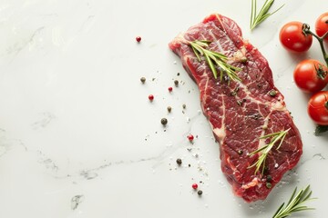 Wall Mural - Top Blade Steak on White Marble, Top View
