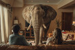 Addressing the elephant in the room concept, a couple sitting in the living room together avoiding a difficult conversation