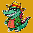 Street-style sticker featuring a cool crocodile rocking a stylish hat and sunglasses