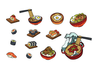 Canvas Print - japanese food set flat style illustrations