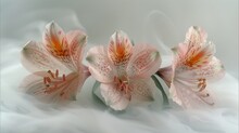 A Group Of Three Pink Flowers Sitting On Top Of A White Sheet Of Wax On Top Of A White Sheet Of Wax Paper.