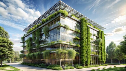 Wall Mural - Sustainable green building. Eco-friendly apartment building with plants hanging off balconies.