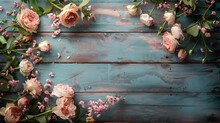 Wedding Photo Album With Flowers On A Wooden Background