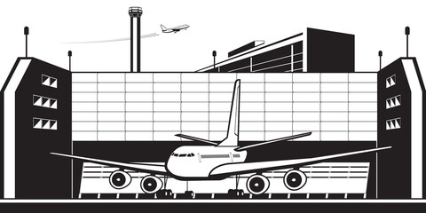 Wall Mural - Aircraft engine test stand at airport - vector illustration