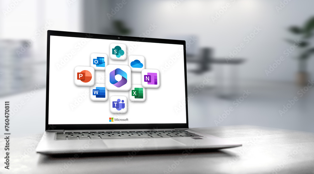 Microsoft 365 software product displayed on laptop Stock Photo | Adobe ...