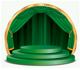 Wall Mural - vector green podium stage with green curtain