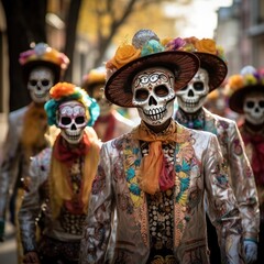 Celebratory Stroll: Skeletons and Catrinas Paint the Streets with Color