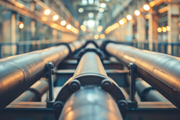 gray industrial steel pipes with blurred background