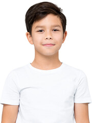 Cute smiling Asian mixed-race boy in plain white t-shirt PNG file no background