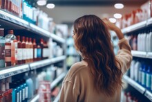 Rear View Of A Young Woman In A Store Choosing Goods Generative AI
