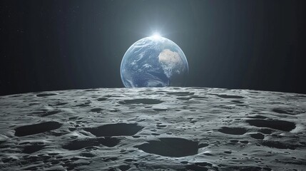 Wall Mural - close up illustration of moon s surface in galaxy space, decorative landscape view