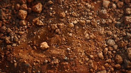 Sticker - Close-up of textured soil surface with stones and pebbles. natural earth background for environmental concepts. detail and texture focus. ideal for design and educational use. AI