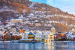 Historic district of Bryggen in Bergen in winter, Norway