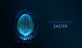 Fototapeta Panele - Easter egg technology background. Neon explosion splash surface shapes design. Future holiday digital card vector.