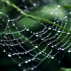 Sticker - A macro shot of a dew-covered spider web.