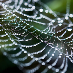 Wall Mural - A macro shot of a dew-covered spider web.