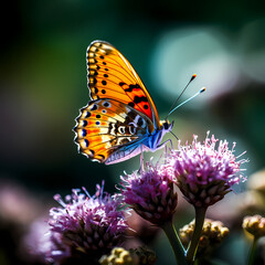 Sticker - Macro shot of a butterfly perched on a flower. 