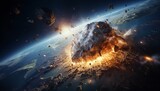 Fototapeta Dziecięca - Massive Asteroid Crashing into Earth: Catastrophic Impact Event

