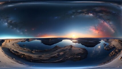 projection of an environment map in 360 degrees equirectangularly over a space background featuring stars and nebulae. HDRI panorama picture