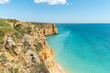 Panoramic view, Ponta da Piedade near Lagos in Algarve, Portugal. Cliff rocks at Ponta da Piedade, Algarve