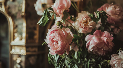 Wedding decoration with peonies, floral decor and event celebration, peony flowers and wedding ceremony in the garden, English country style