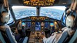 © Ilja - Virtual reality exam in flight simulator cabin at aviation school  man controls aircraft.
