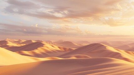 Canvas Print - Golden desert dunes at sunrise - Warm sunlight bathing sand dunes, emphasizing the beauty and vastness of the desert