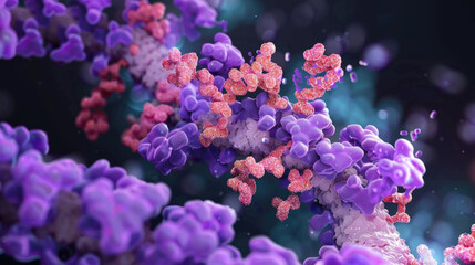 Antibodies bind to virus particles in a microscopic view, showcasing the immune response