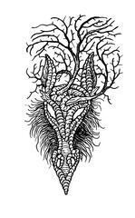 Wall Mural - Dragon Head claws Branches thorns Spruce pine tattoo print linear hand graphics 