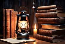 Old Books And Lamp