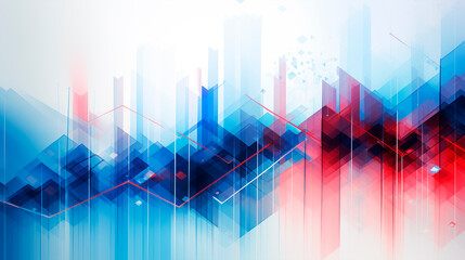 Wall Mural - Background with business growth graph, blue and red colors. Abstract image of graphs, geometric shapes, scales of growth and decline. Background for business presentations. Bright stylized background