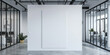 White blank wall in a modern office interior with glass doors and windows, mockup template,banner