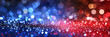 Abstract red white and blue glitter background with bokeh lights, red blue glitter sparkle on dark background, blue red  circle bokeh, defocused, banner