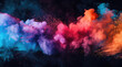Vibrant explosion of colored powder clouds