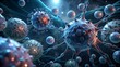 Virus cells. Viruses in infected organism. 3D rendering