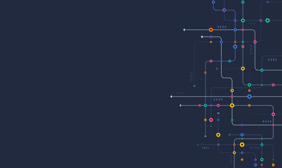 Poster - Circuit connect lines and dots. Network technology and Connection concept. Decentralized network nodes connections