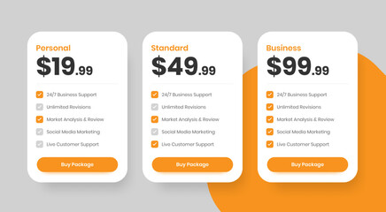Wall Mural - Business service solutions pricing package layout with checkmark icon