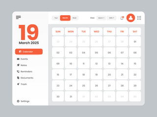 Calendar app web interface layout design